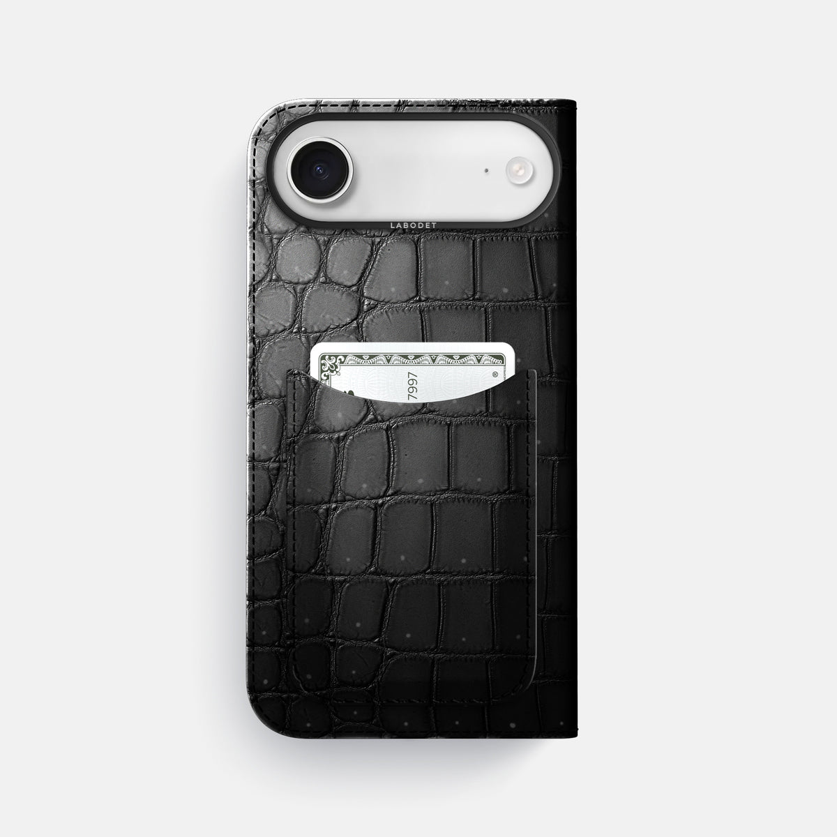 Folio Case with Card For iPhone 17 Air In Porosus Crocodile -3 | Shiny-Black-Black