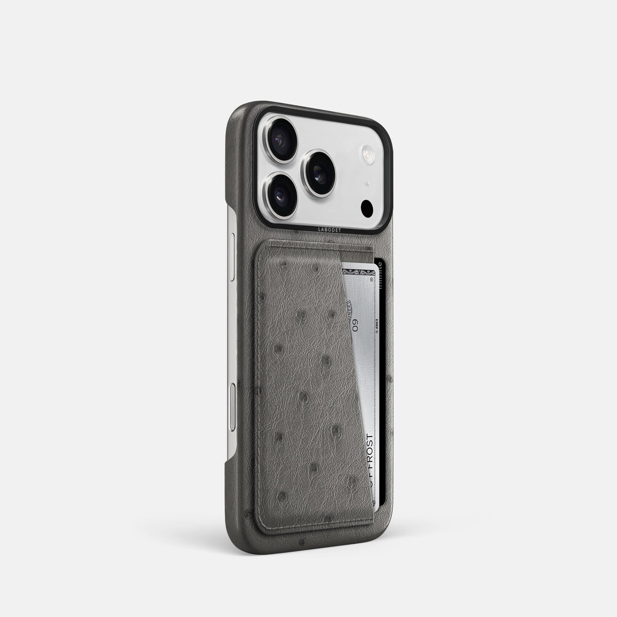 Double Card Case For iPhone 18 Pro In Ostrich -2 | Grey-Black