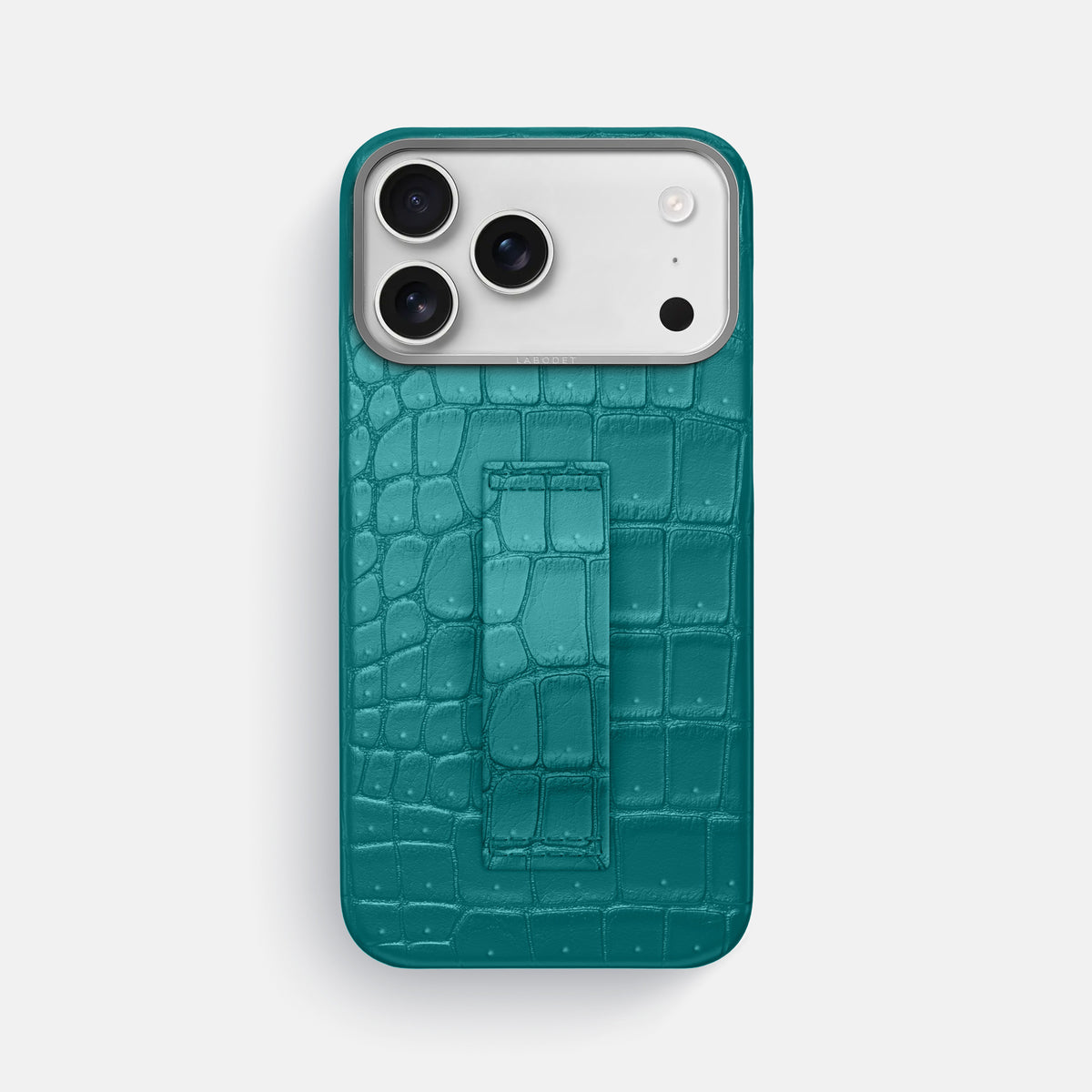 Finger Case For iPhone 17 Pro Max In Porosus Crocodile -1 | Celadon-Steel