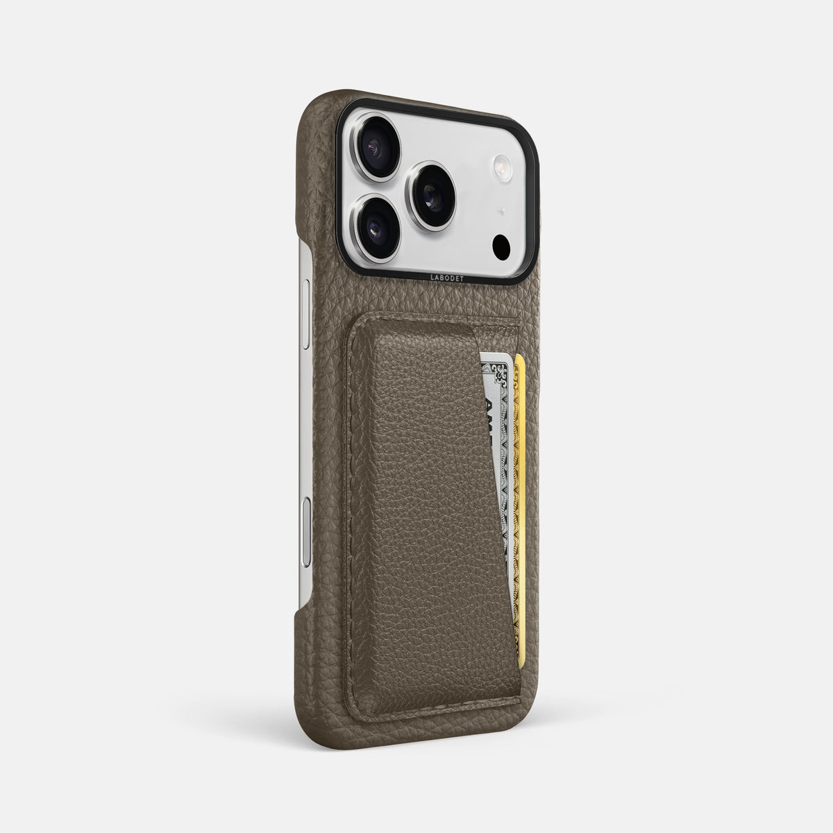 Double Card Case For iPhone 17 Pro Max In Calf -2 | Taupe-Black