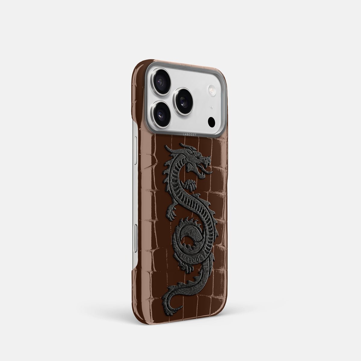 Classic Case With Carbon Dragon For iPhone 17 Pro In Shiny Alligator -2 | Brown-Steel