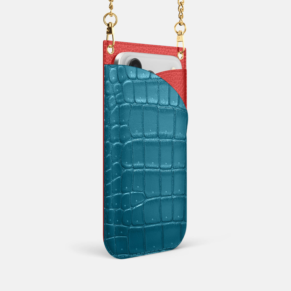 Crossbody Bag For iPhone 18 Pro In Porosus Crocodile -2 | Turquoise-Gold