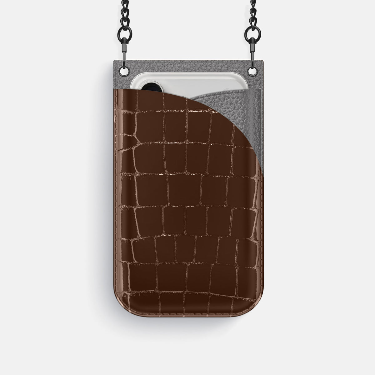 Crossbody Bag For iPhone 18 Pro In Shiny Alligator -1 | Brown-Black