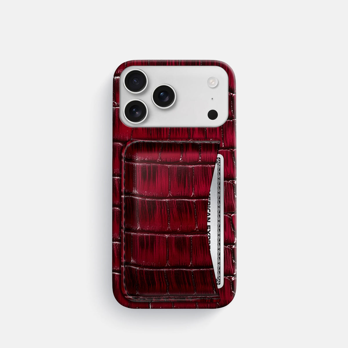 Slim Card Case For iPhone 18 Pro In Patina Alligator -1 | Havana-Burgundy