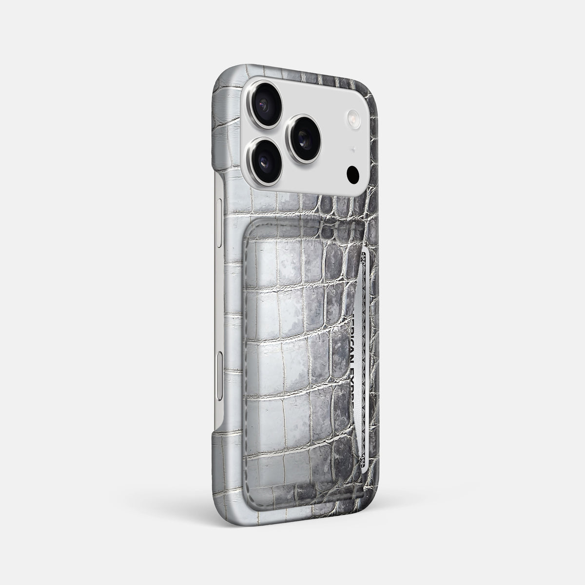 Slim Card Case For iPhone 17 Pro Max In Himalayan Crocodile -2 | Silver
