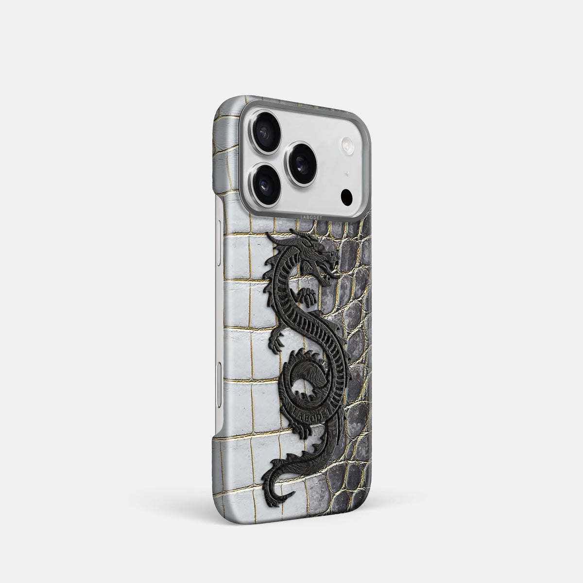 Classic Case With Carbon Dragon For iPhone 18 Pro In Himalayan Crocodile -2 | Gold-Steel