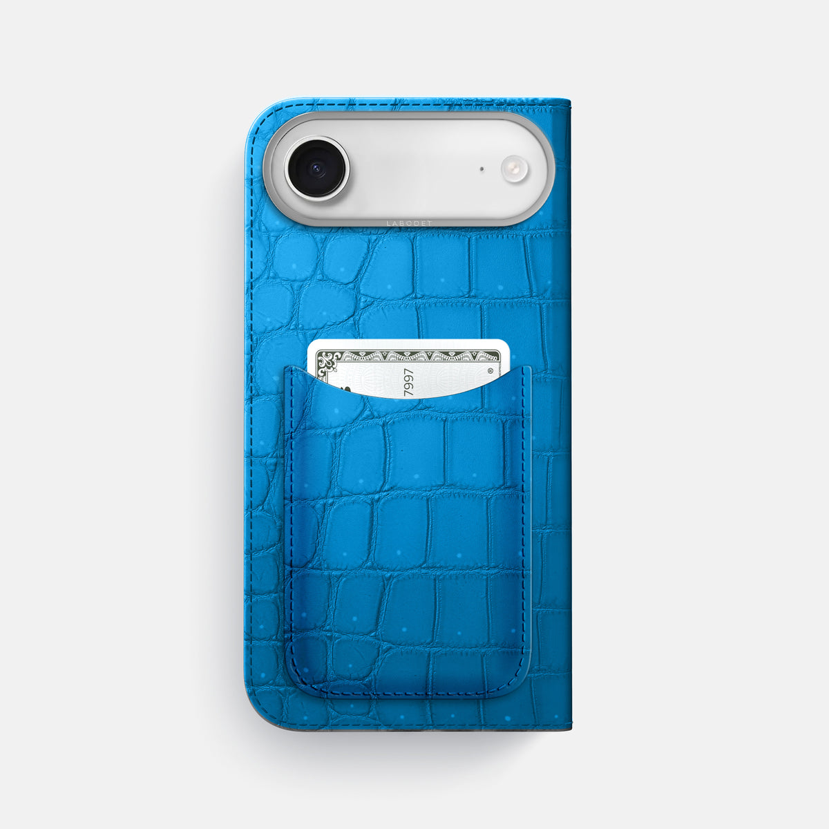 Folio Case with Card For iPhone 17 Air In Porosus Crocodile -3 | Blue-Lagoon-Steel
