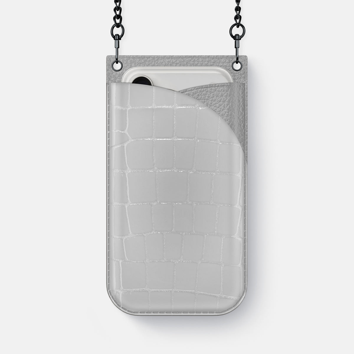 Crossbody Bag For iPhone 17 Pro Max In Shiny Alligator -1 | White-Black