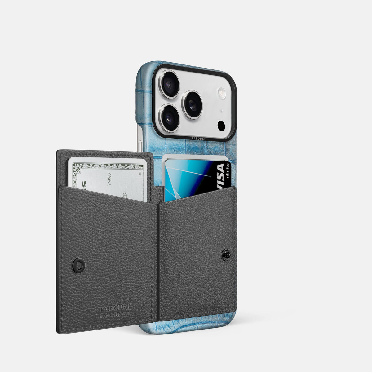 Bi-Fold Case For iPhone 18 Pro In Himalayan Crocodile -2 | Ice-Blue-Black