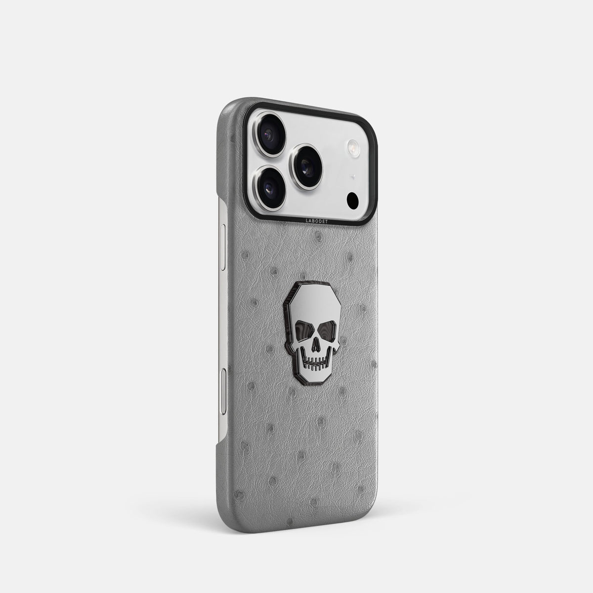 Classic Case With Titanium Skull For iPhone 18 Pro In Ostrich -2 | Silver-Black