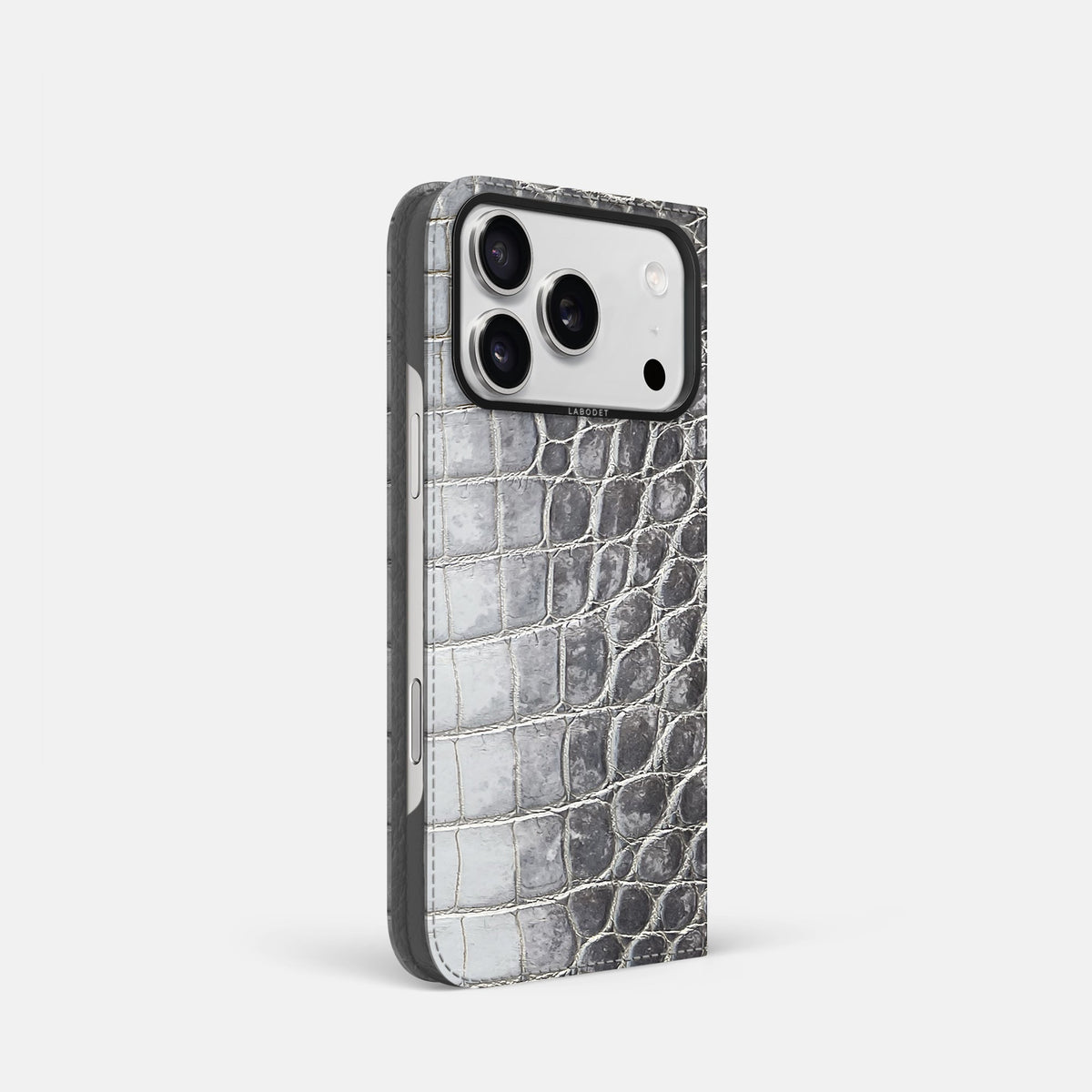 Folio Case For iPhone 18 Pro In Himalayan Crocodile -1 | Silver-Black