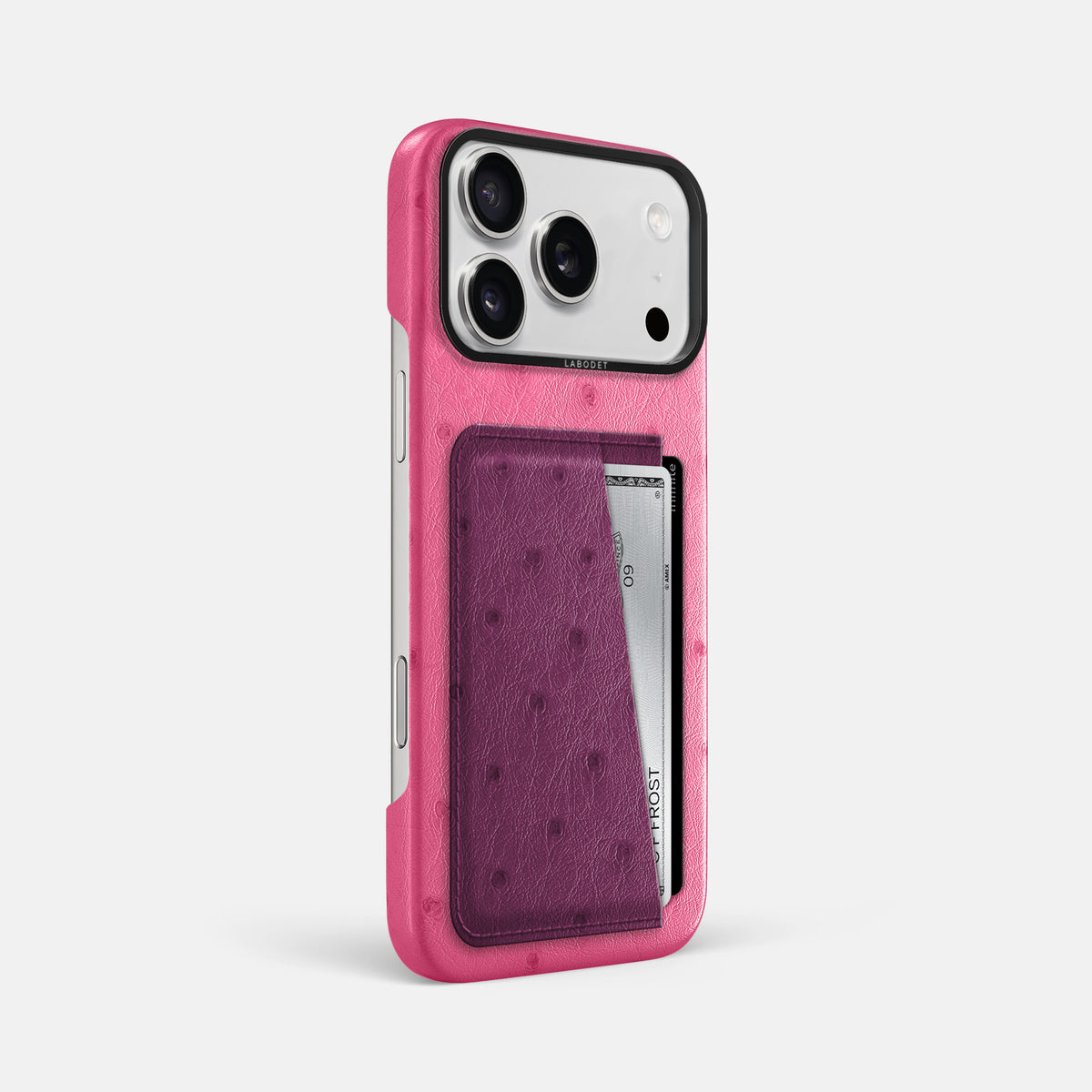 Double Card Case Coloré For iPhone 17 Pro Max In Ostrich -2 | Pink-Black