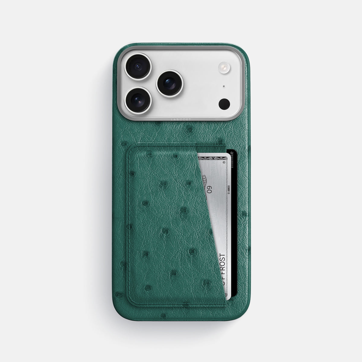 Double Card Case For iPhone 17 Pro Max In Ostrich -1 | Forest-Green-Steel