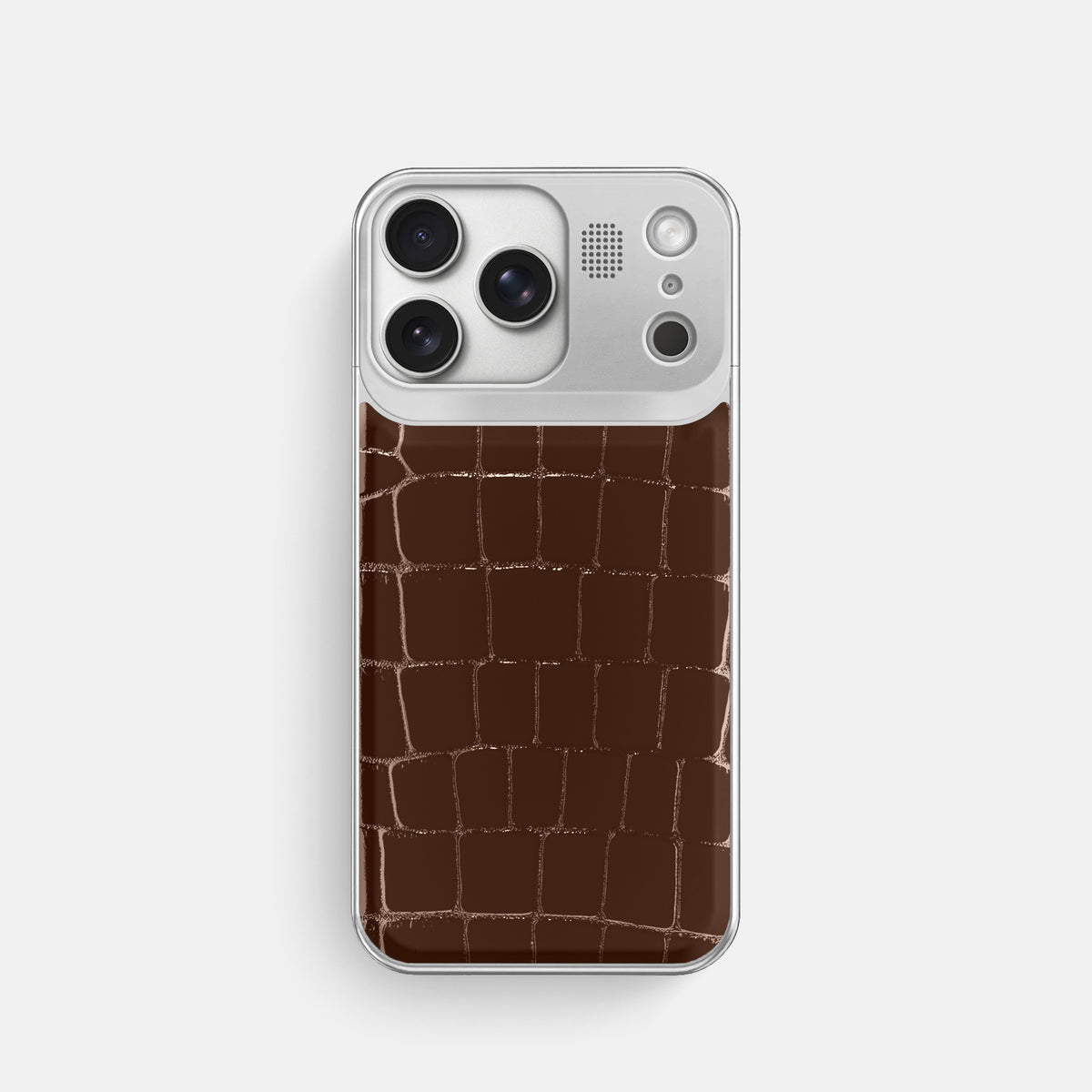 Metal Case For iPhone 17 Pro In Shiny Alligator -1 | Brown-Steel