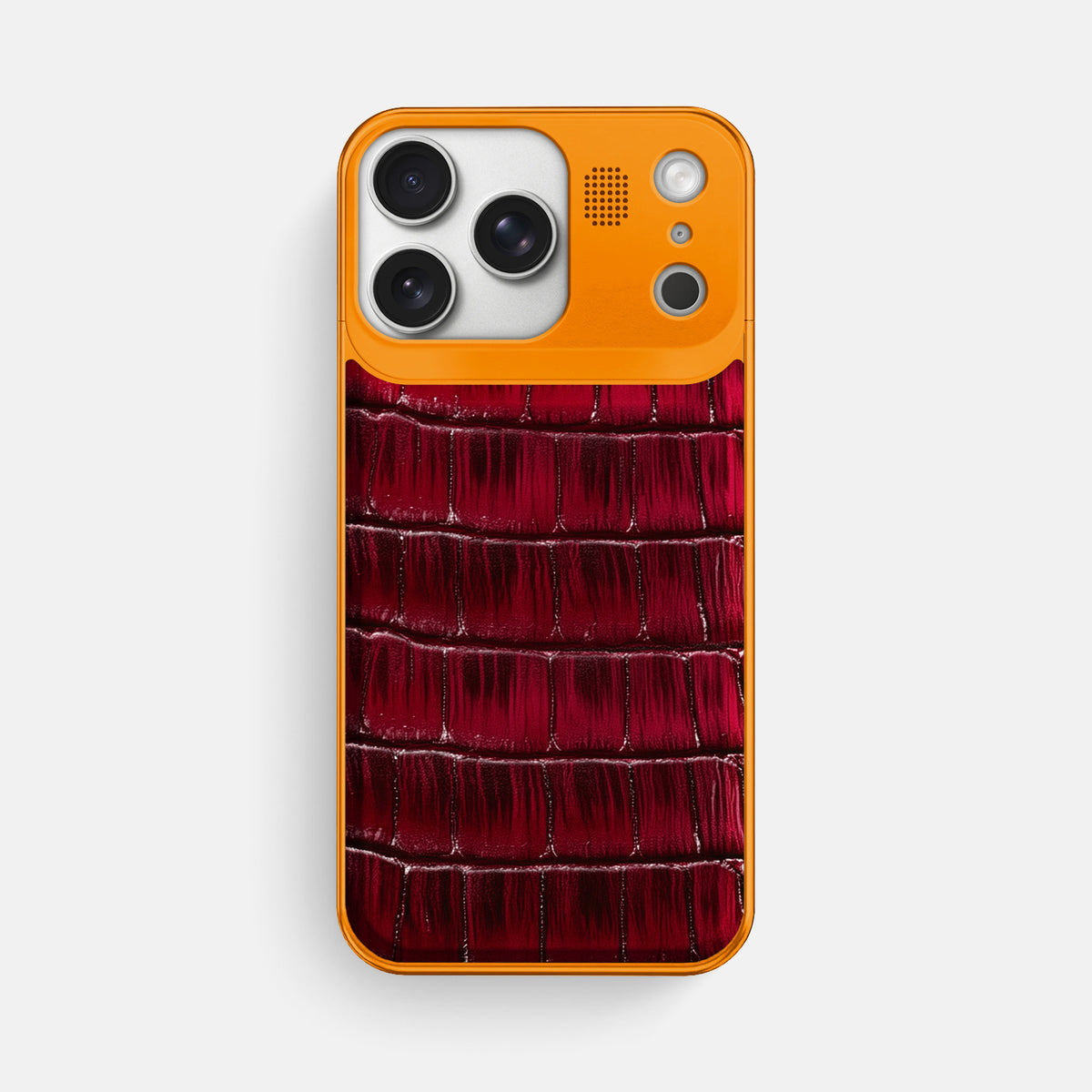 Metal Case For iPhone 17 Pro Max In Patina Alligator -1 | Havana-Burgundy-Orange