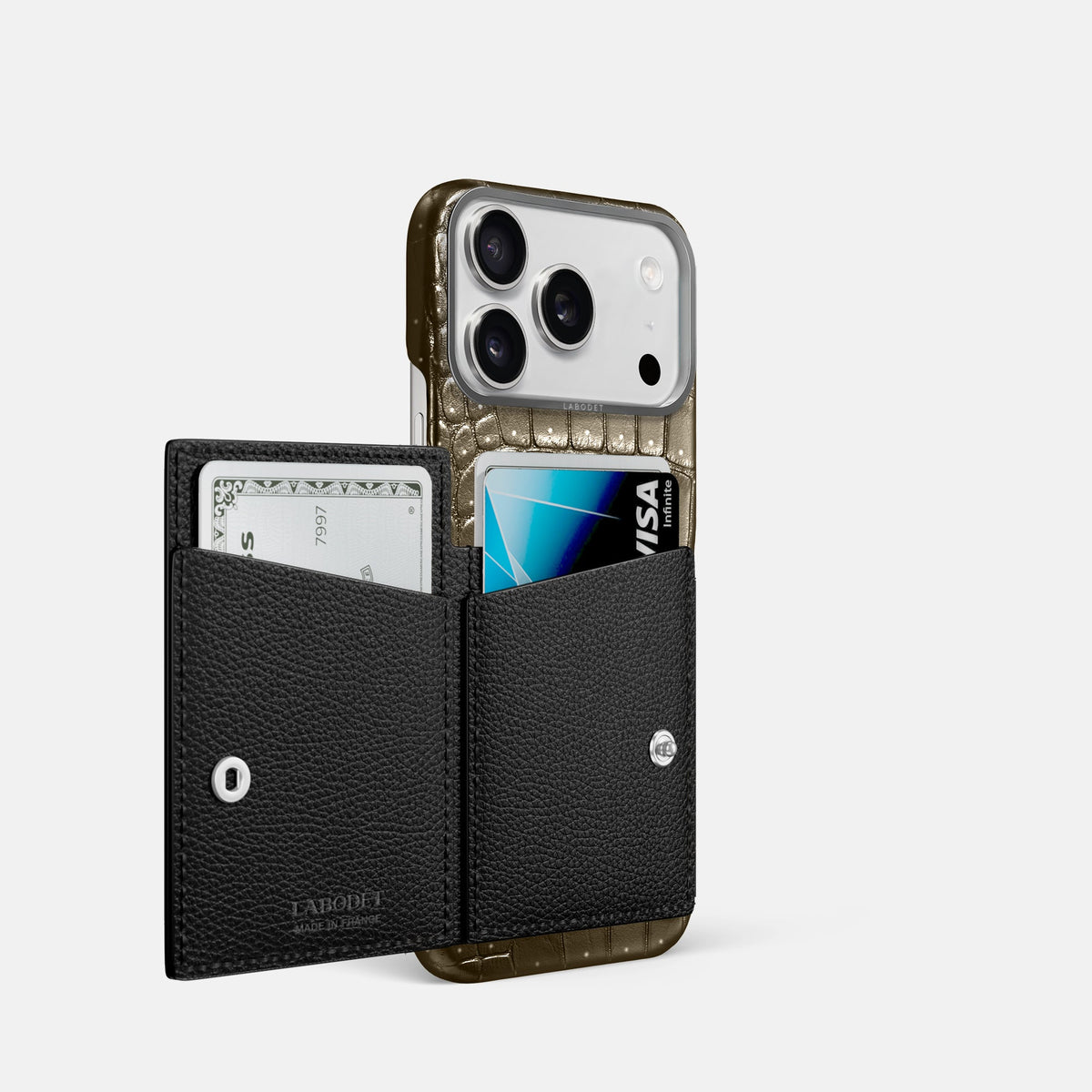 Bi-Fold Case For iPhone 18 Pro In Porosus Crocodile -2 | Bronze-Steel