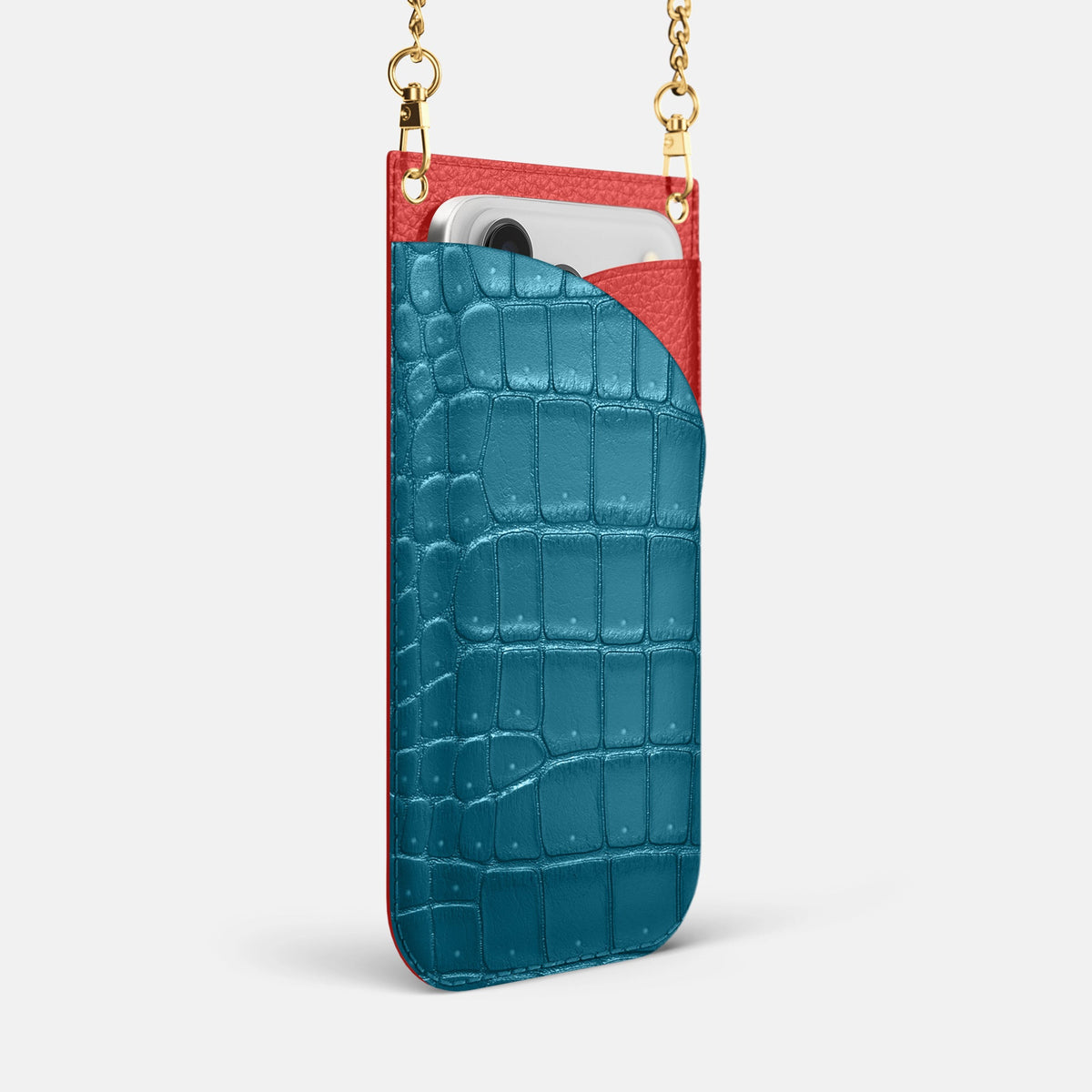 Crossbody Bag For iPhone 18 Pro Max In Porosus Crocodile -2 | Turquoise-Gold
