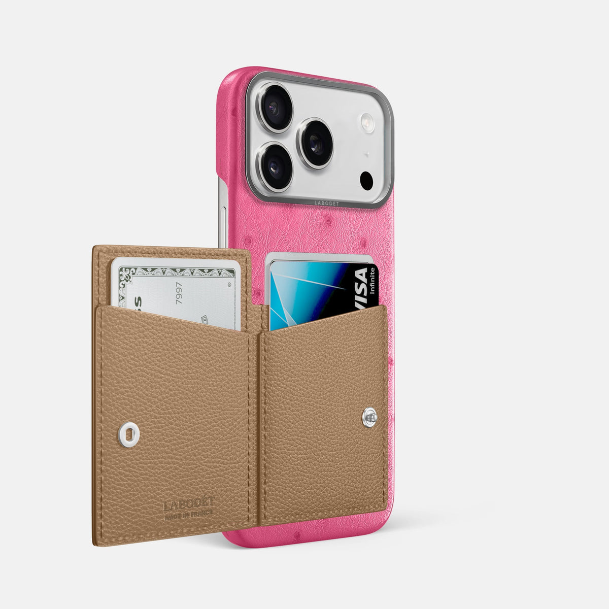 Bi-Fold Case For iPhone 18 Pro Max In Ostrich -2 | Pink-Steel