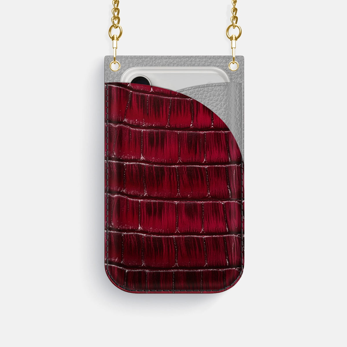 Crossbody Bag For iPhone 18 Pro In Patina Alligator -1 | Havana-Burgundy-Gold