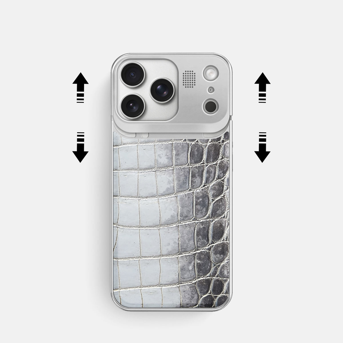 Metal Case For iPhone 17 Pro In Himalayan Crocodile -2 | Silver-Steel