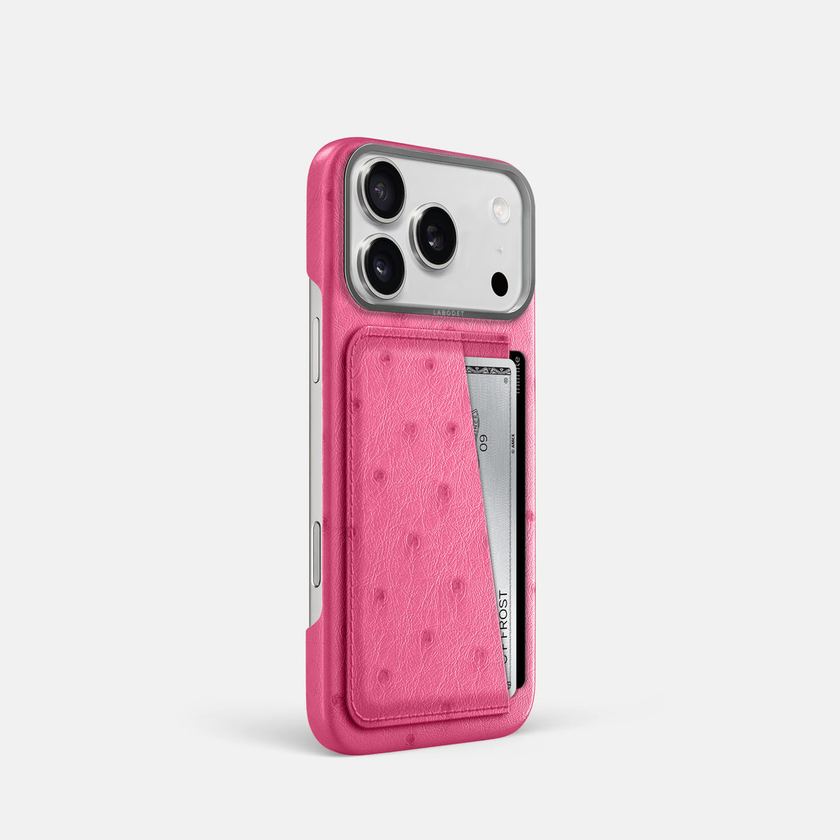 Double Card Case For iPhone 17 Pro In Ostrich -2 | Pink-Steel