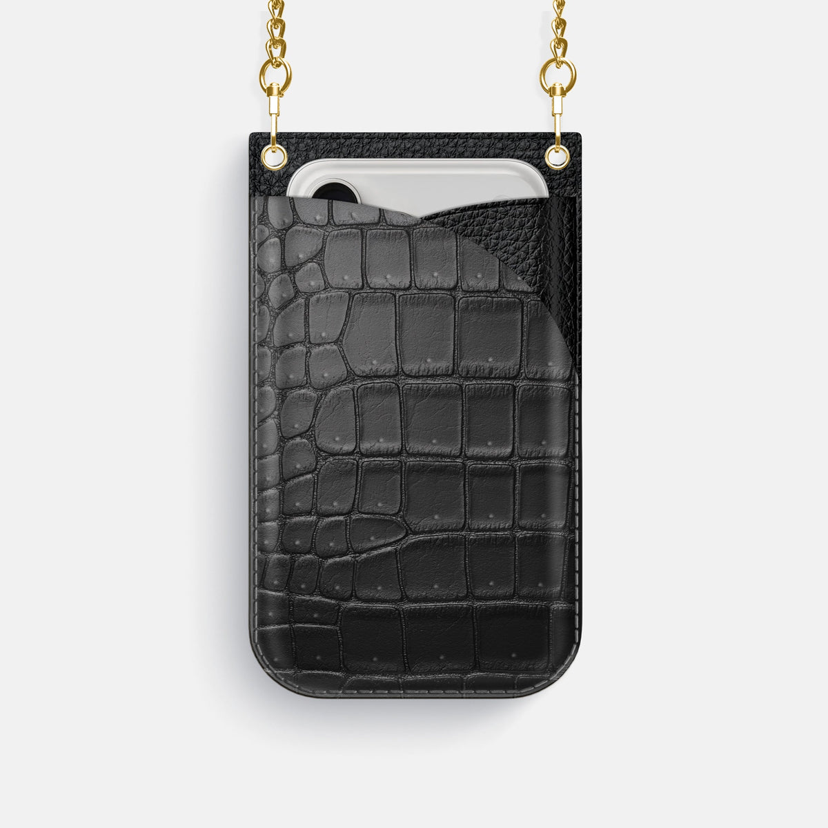 Crossbody Bag For iPhone 18 Pro In Porosus Crocodile -1 | Black-Gold