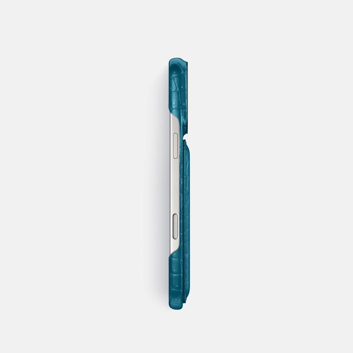 Double Card Case For iPhone 18 Pro In Porosus Crocodile -3 | Turquoise-Black