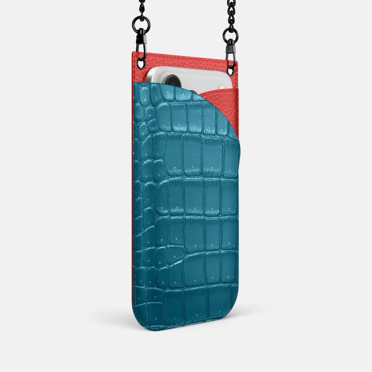 Crossbody Bag For iPhone 18 Pro In Porosus Crocodile -2 | Turquoise-Black
