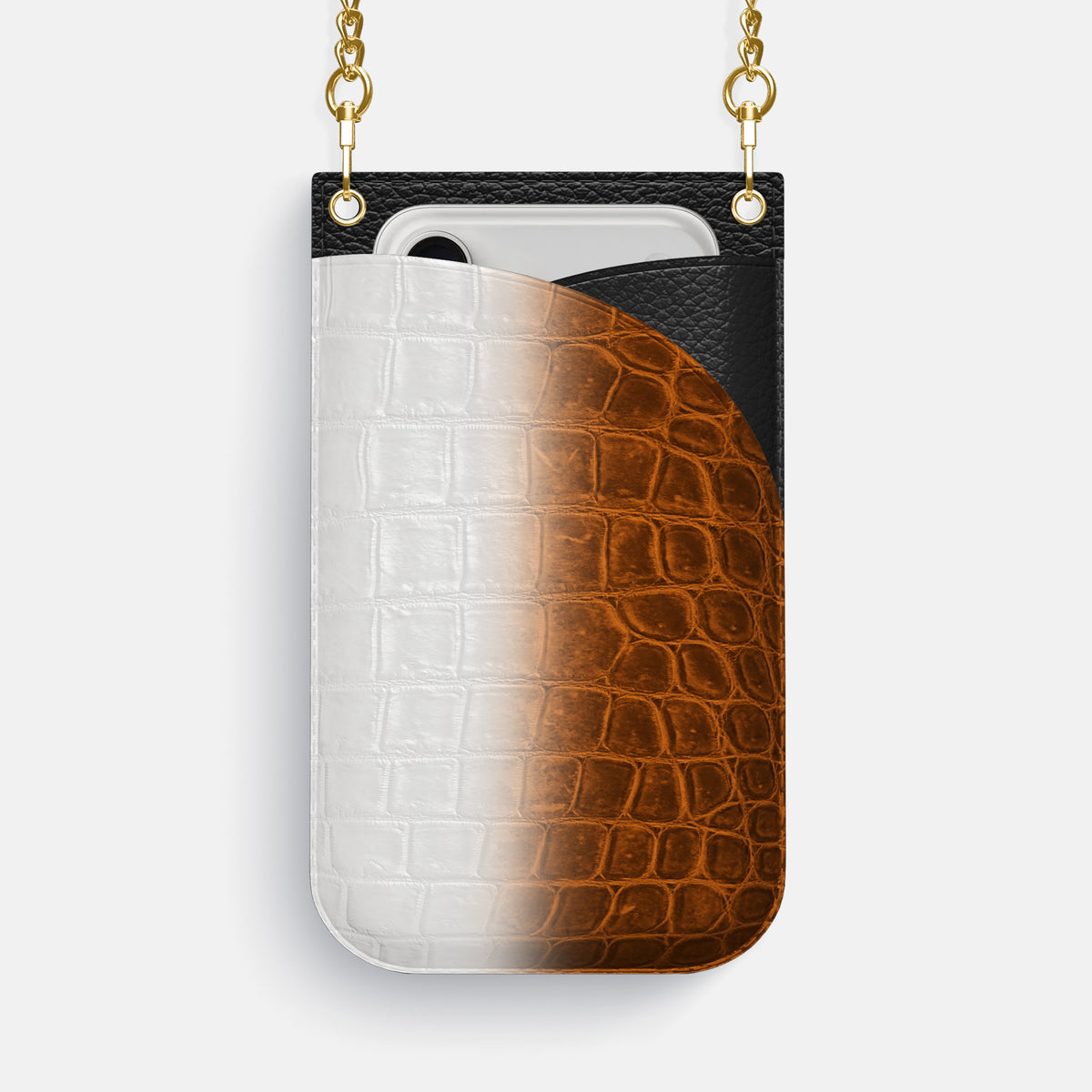 Crossbody Bag For iPhone 17 Pro Max In Himalayan Crocodile -1 | Orange-Gold