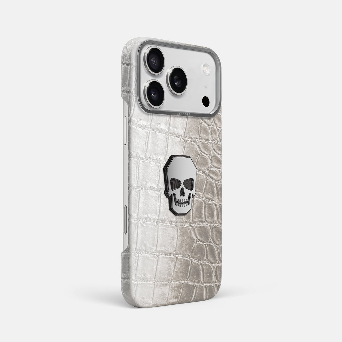 Classic Case With Titanium Skull For iPhone 18 Pro Max In Himalayan Crocodile -2 | Grey-Steel