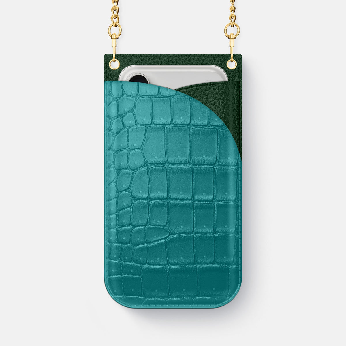 Crossbody Bag For iPhone 18 Pro Max In Porosus Crocodile -1 | Celadon-Gold