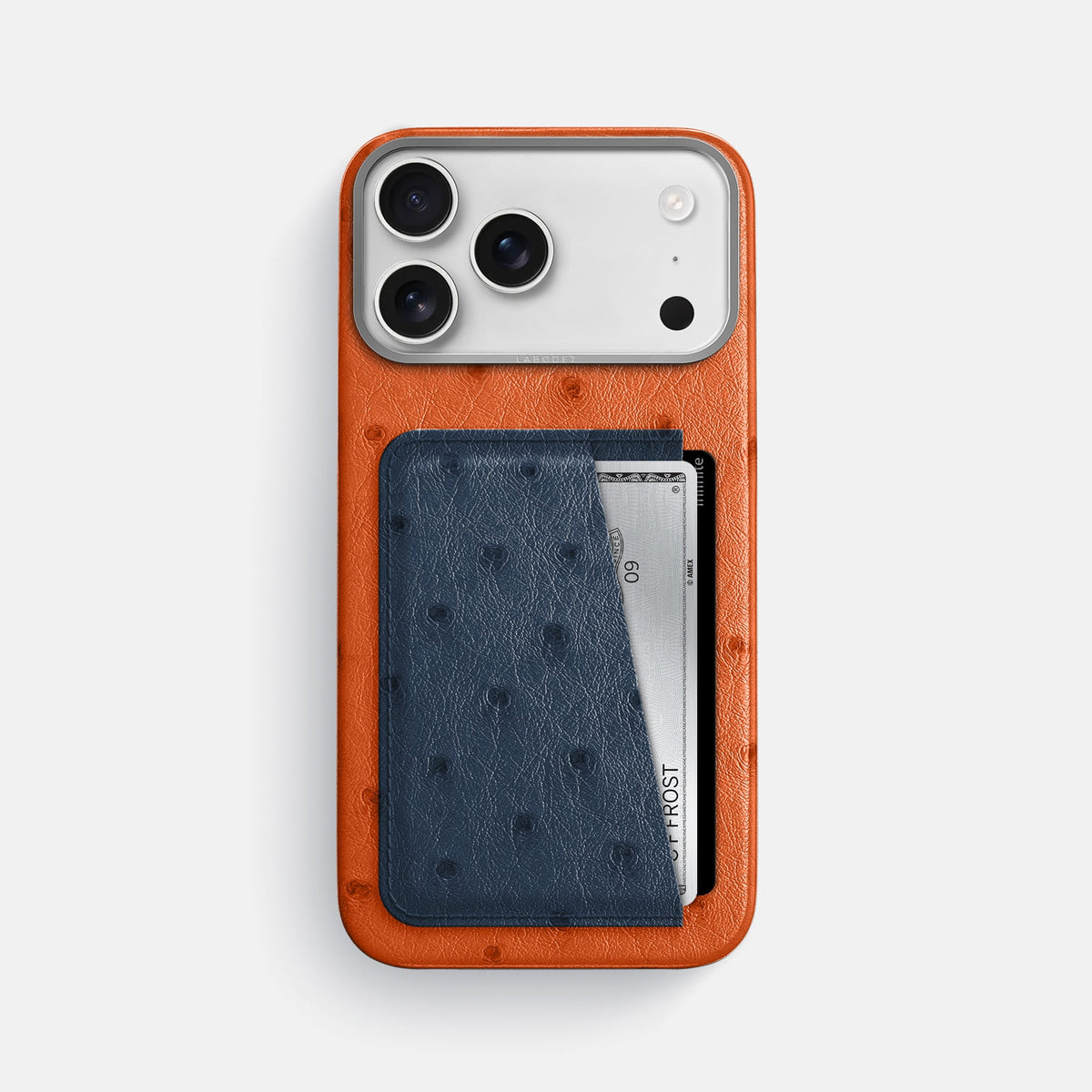 Double Card Case Coloré For iPhone 18 Pro Max In Ostrich -1 | Orange-Steel