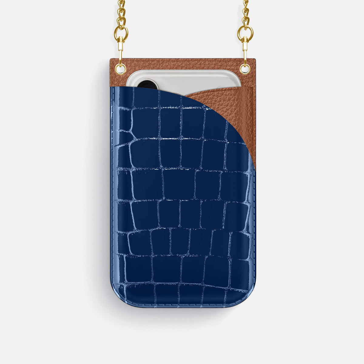 Crossbody Bag For iPhone 18 Pro In Shiny Alligator -1 | Mediterranean-Gold