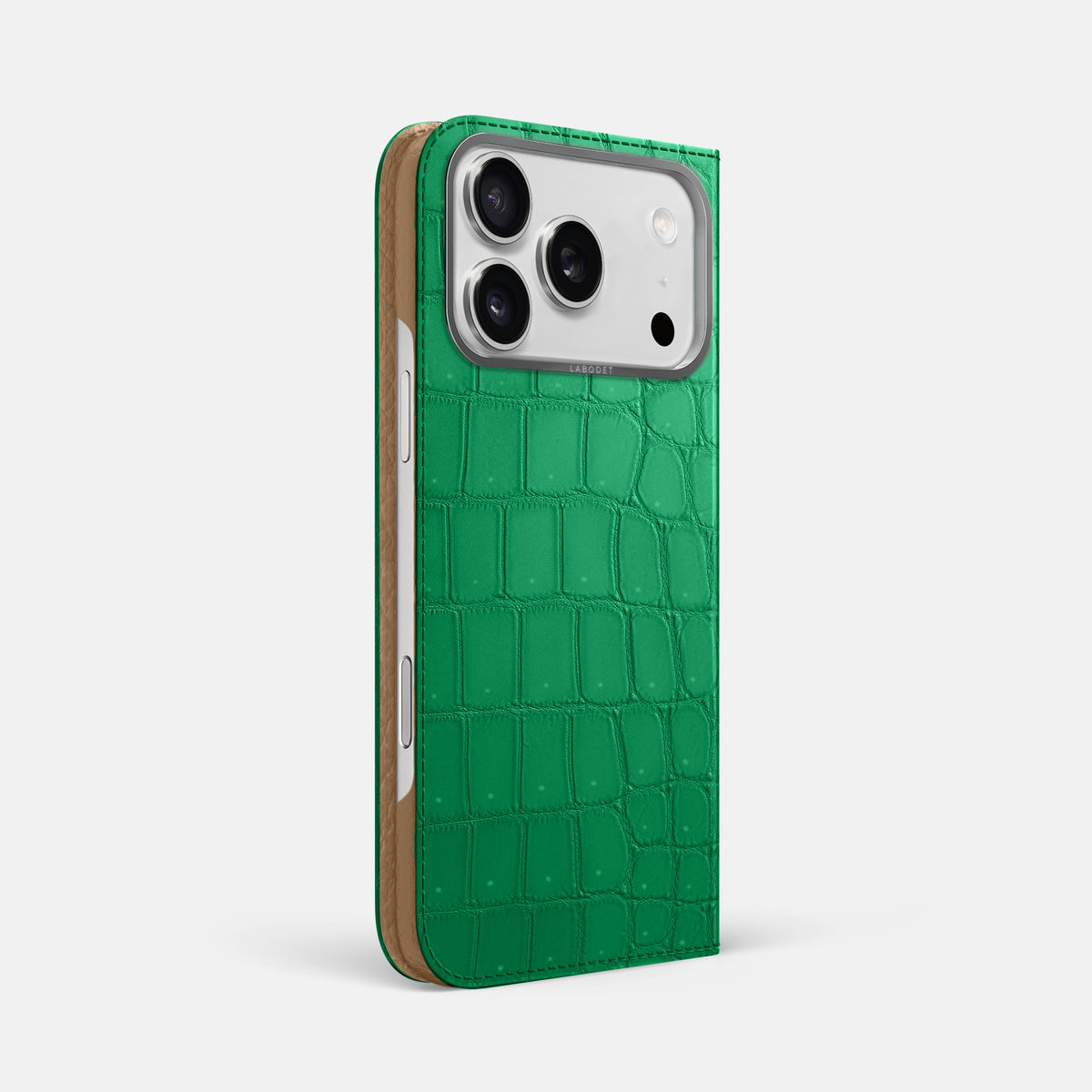 Folio Case For iPhone 17 Pro Max In Porosus Crocodile -1 | Cactus-Green-Steel
