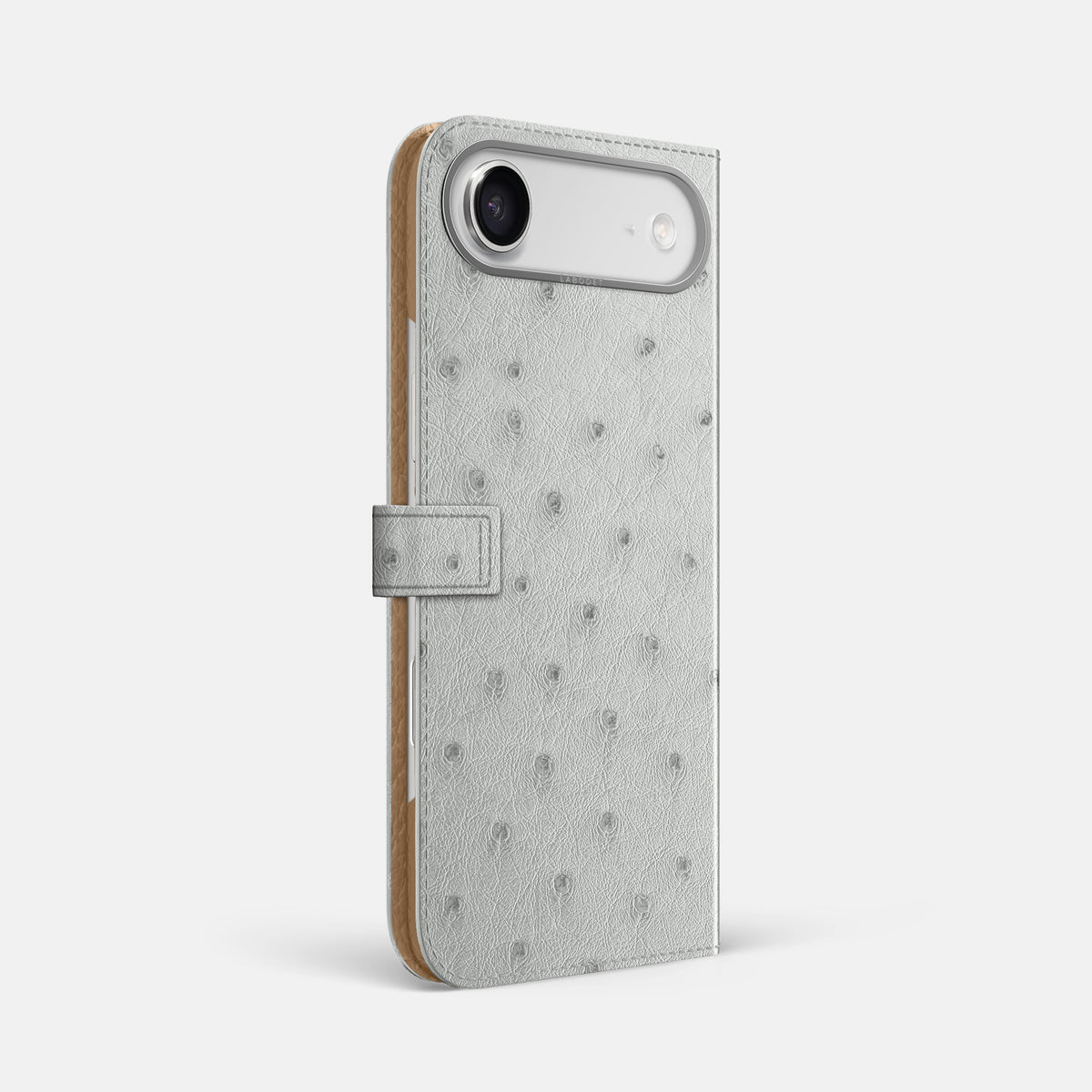 Folio Case with Clasp For iPhone 17 Air In Ostrich -1 | White-Steel