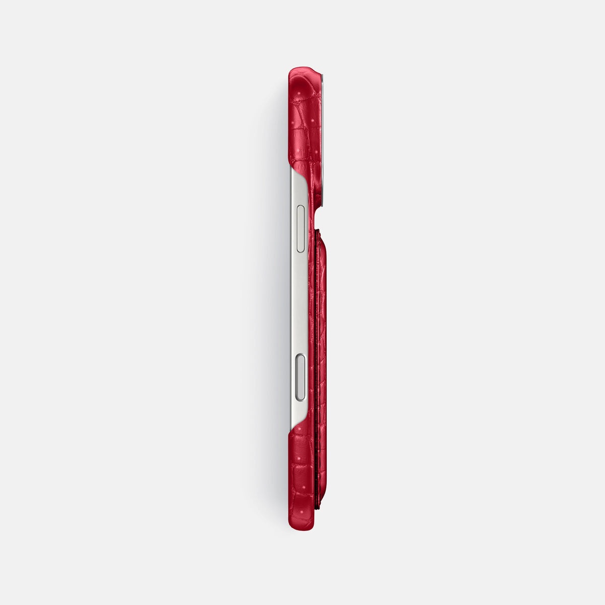 Double Card Case For iPhone 17 Pro Max In Porosus Crocodile -3 | Burgundy-Steel