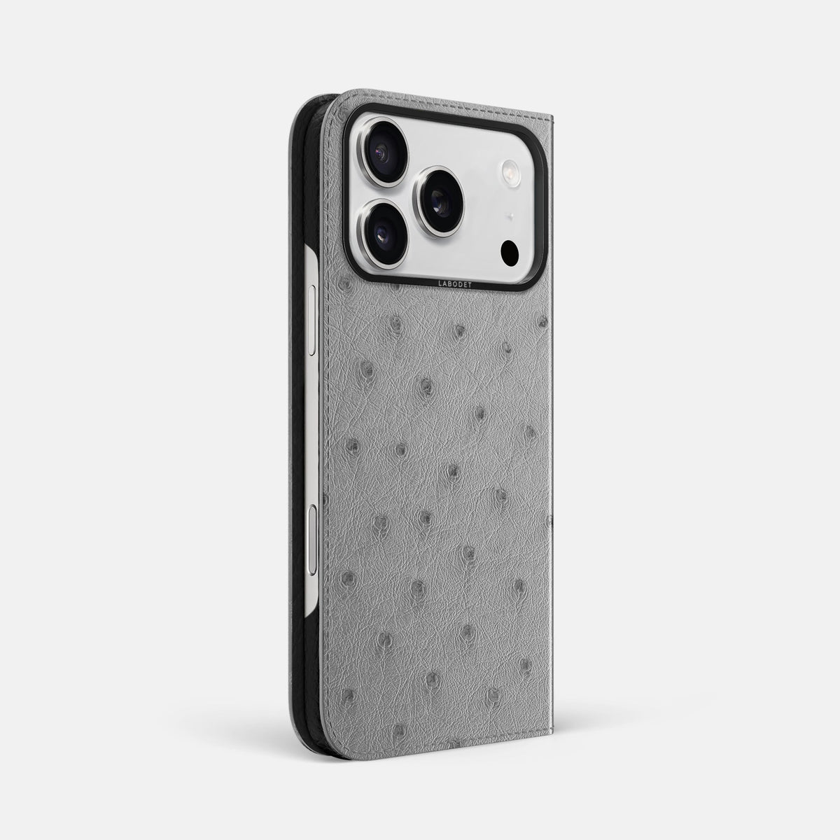 Folio Case For iPhone 18 Pro Max In Ostrich -1 | Silver-Black