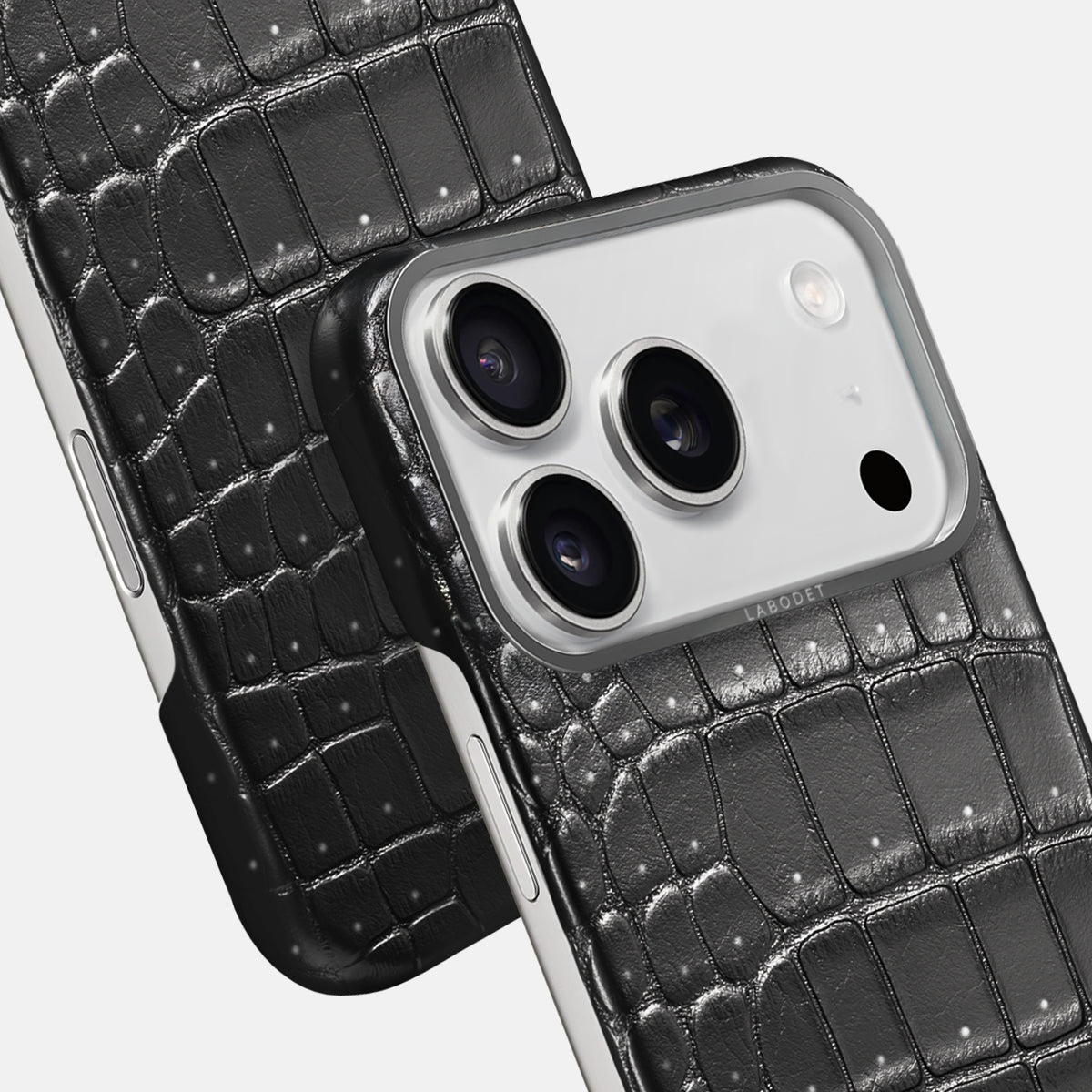 Classic Case For iPhone 17 Pro In Porosus Crocodile -6 | Shiny-Black-Steel