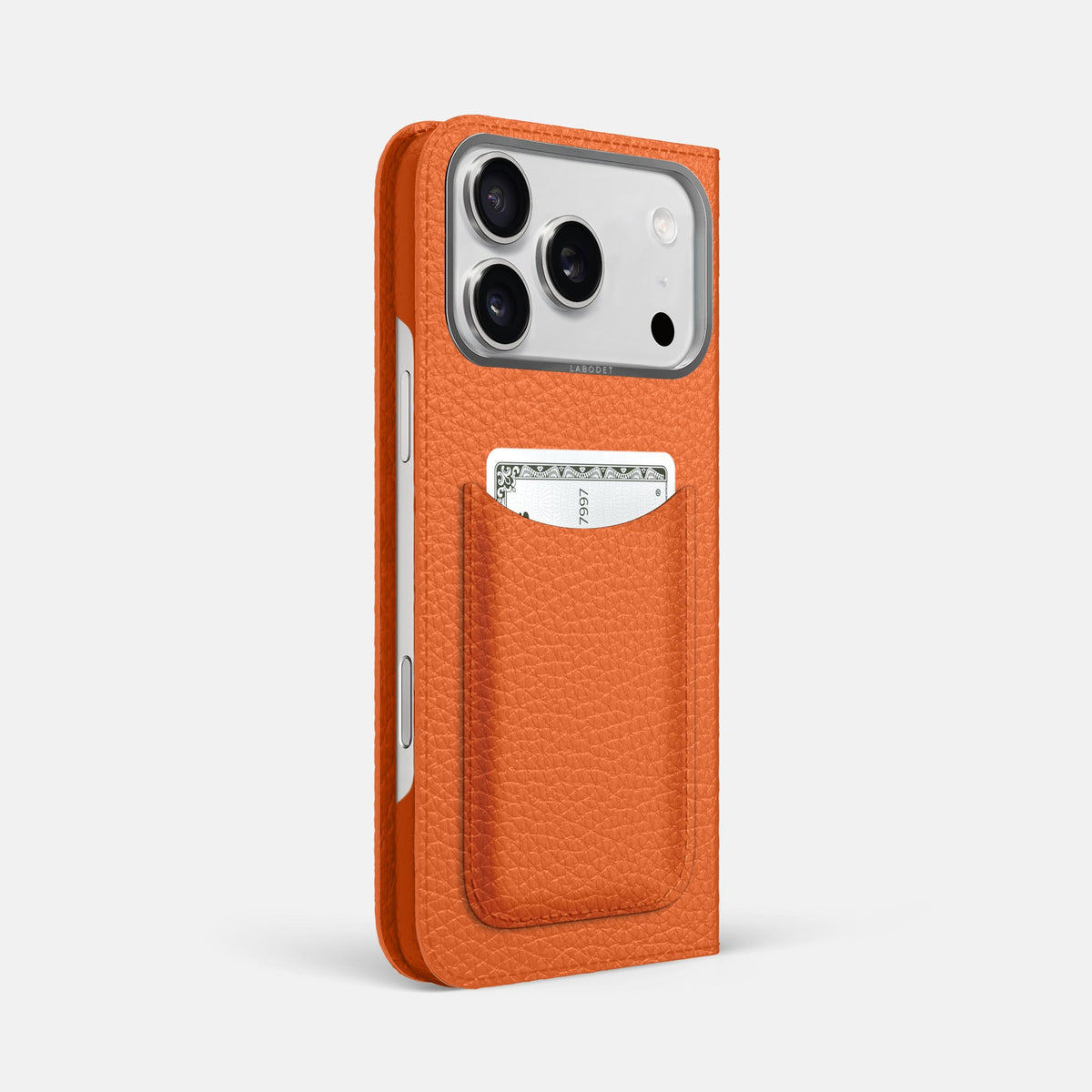 Folio Case with Card For iPhone 18 Pro Max In Calf -1 | Orange-Steel