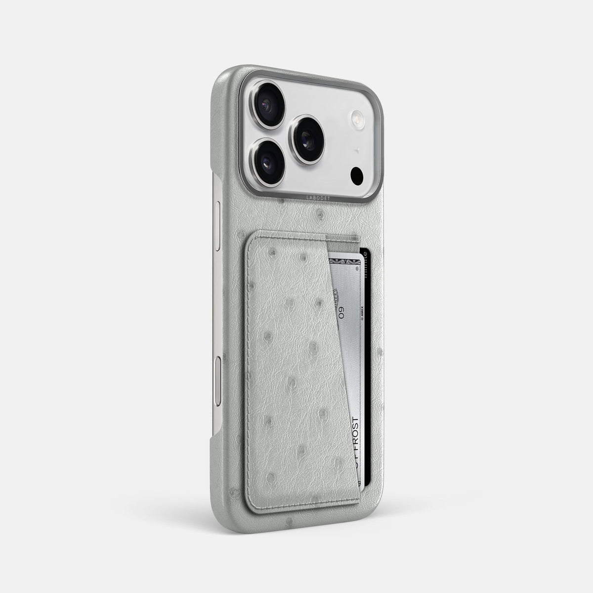 Double Card Case For iPhone 18 Pro Max In Ostrich -2 | White-Steel