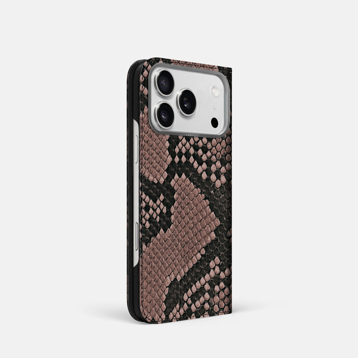 Folio Case For iPhone 18 Pro In Deluxe Python -1 | Mahogany-Brown-Steel