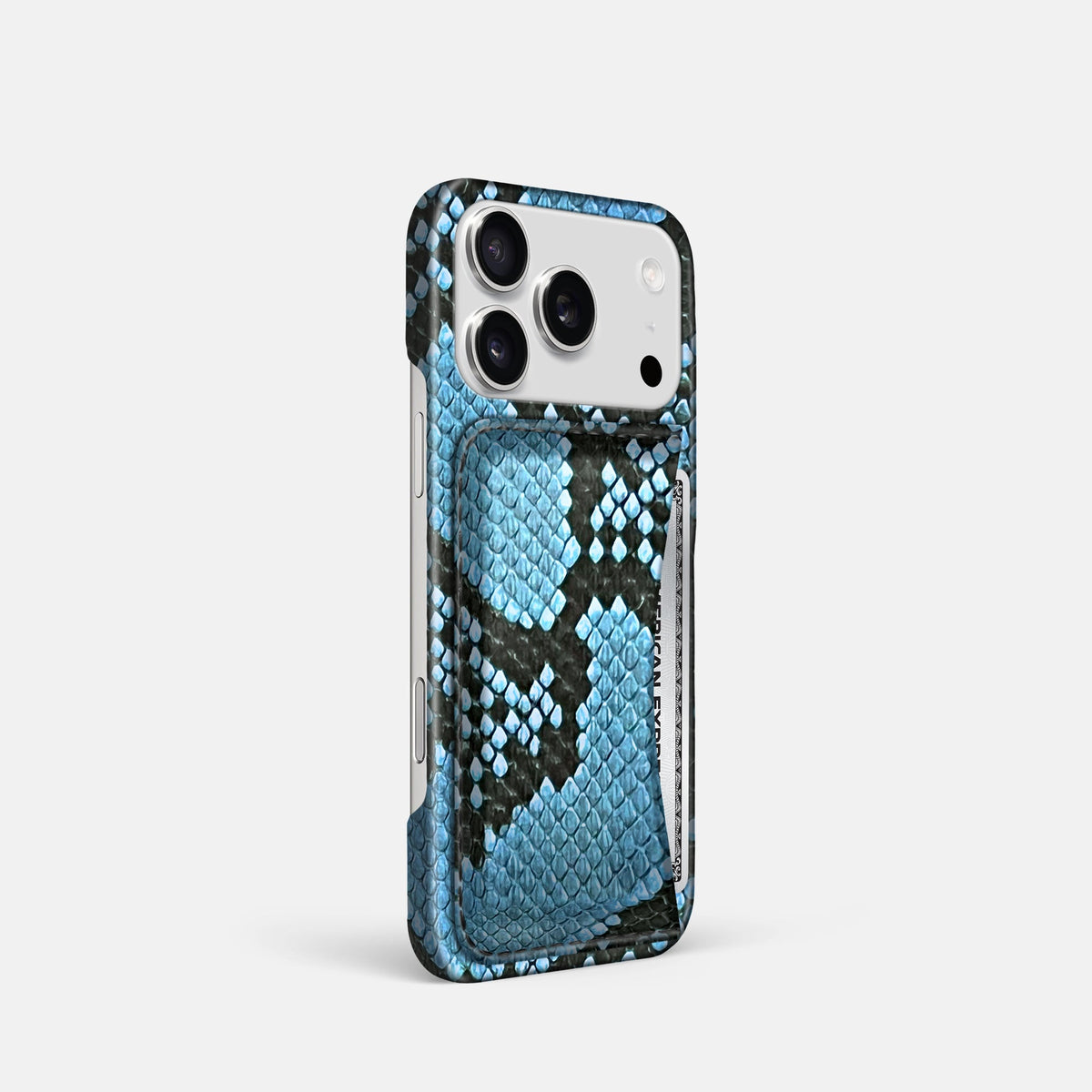 Slim Card Case For iPhone 18 Pro In Deluxe Python -2 | Pacific-Blue
