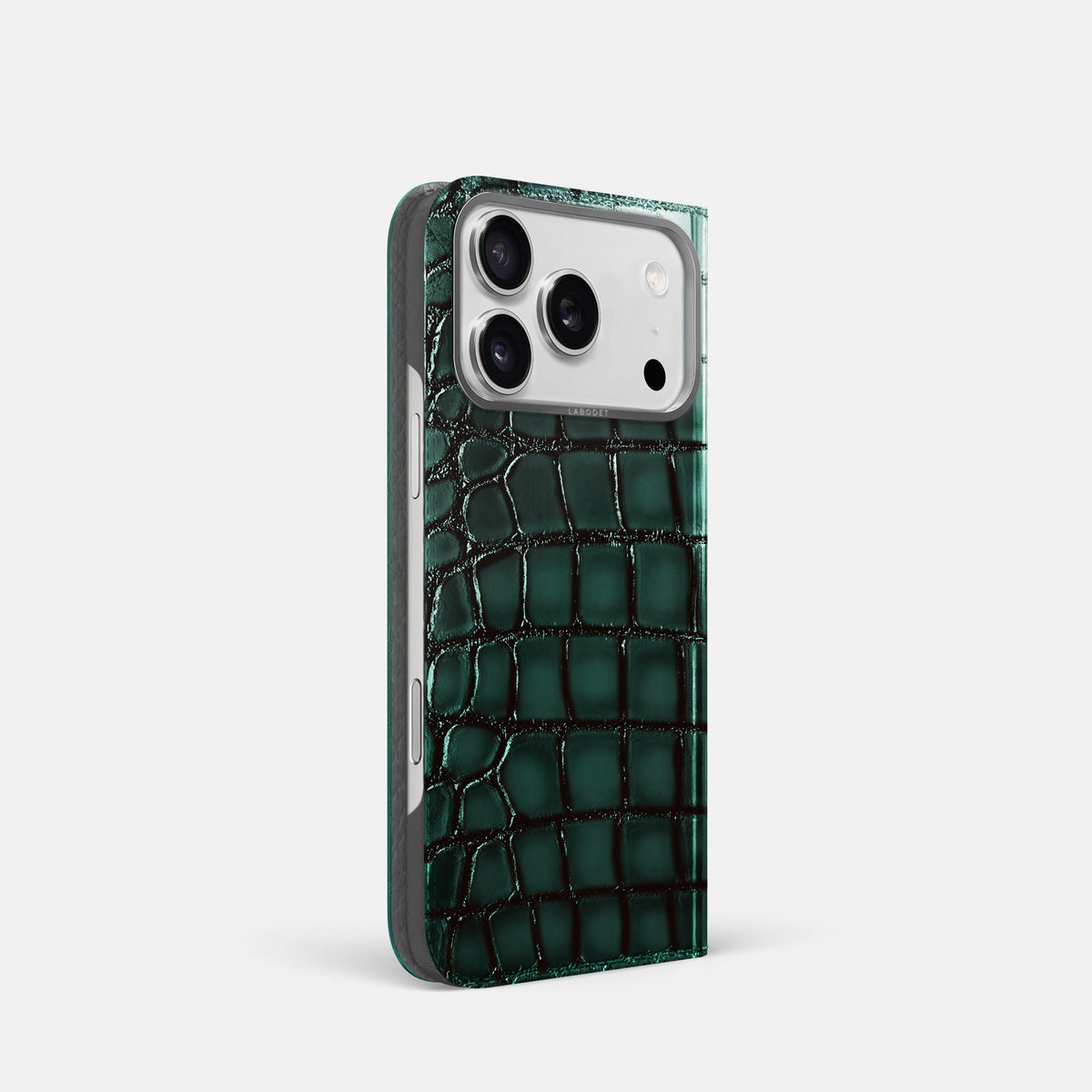 Folio Case For iPhone 18 Pro In Patina Alligator -1 | Green-Steel