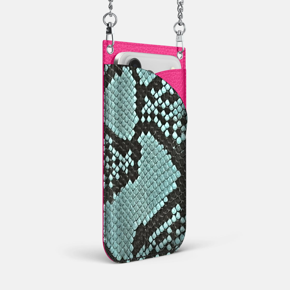 Crossbody Bag For iPhone 18 Pro Max In Deluxe Python -2 | Blue-Lagoon-Steel