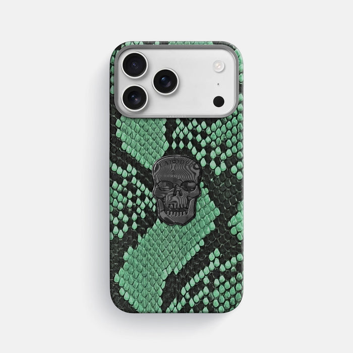 Classic Case With Carbon Skull For iPhone 18 Pro Max In Deluxe Python -1 | Forest-Green-Steel