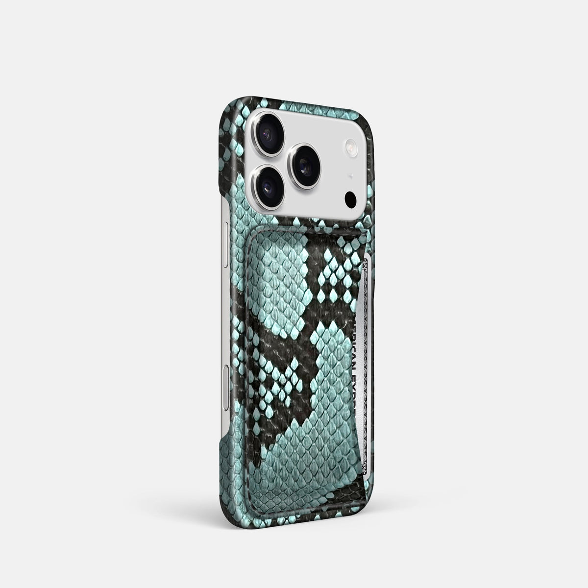 Slim Card Case For iPhone 18 Pro In Deluxe Python -2 | Blue-Lagoon