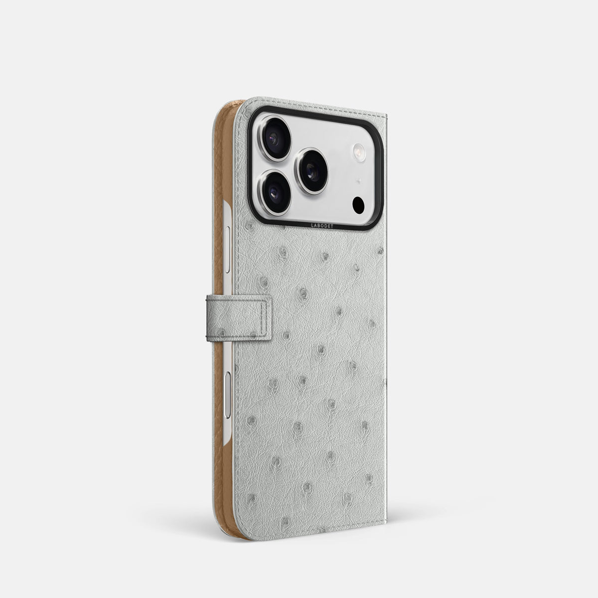 Folio Case with Clasp For iPhone 18 Pro In Ostrich -1 | White-Black
