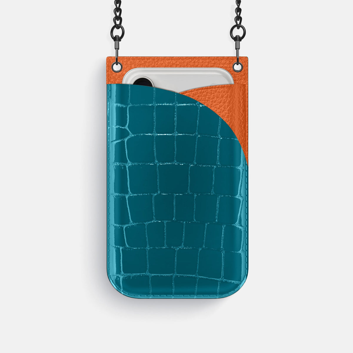 Crossbody Bag For iPhone 18 Pro In Shiny Alligator -1 | Curacao-Black