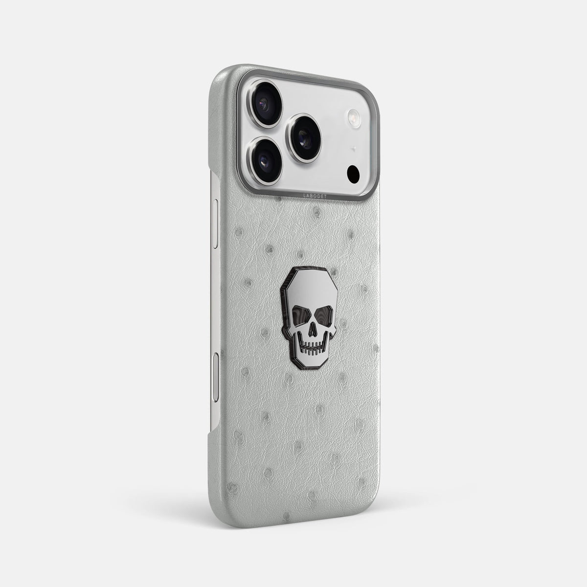 Classic Case With Titanium Skull For iPhone 18 Pro Max In Ostrich -2 | White-Steel
