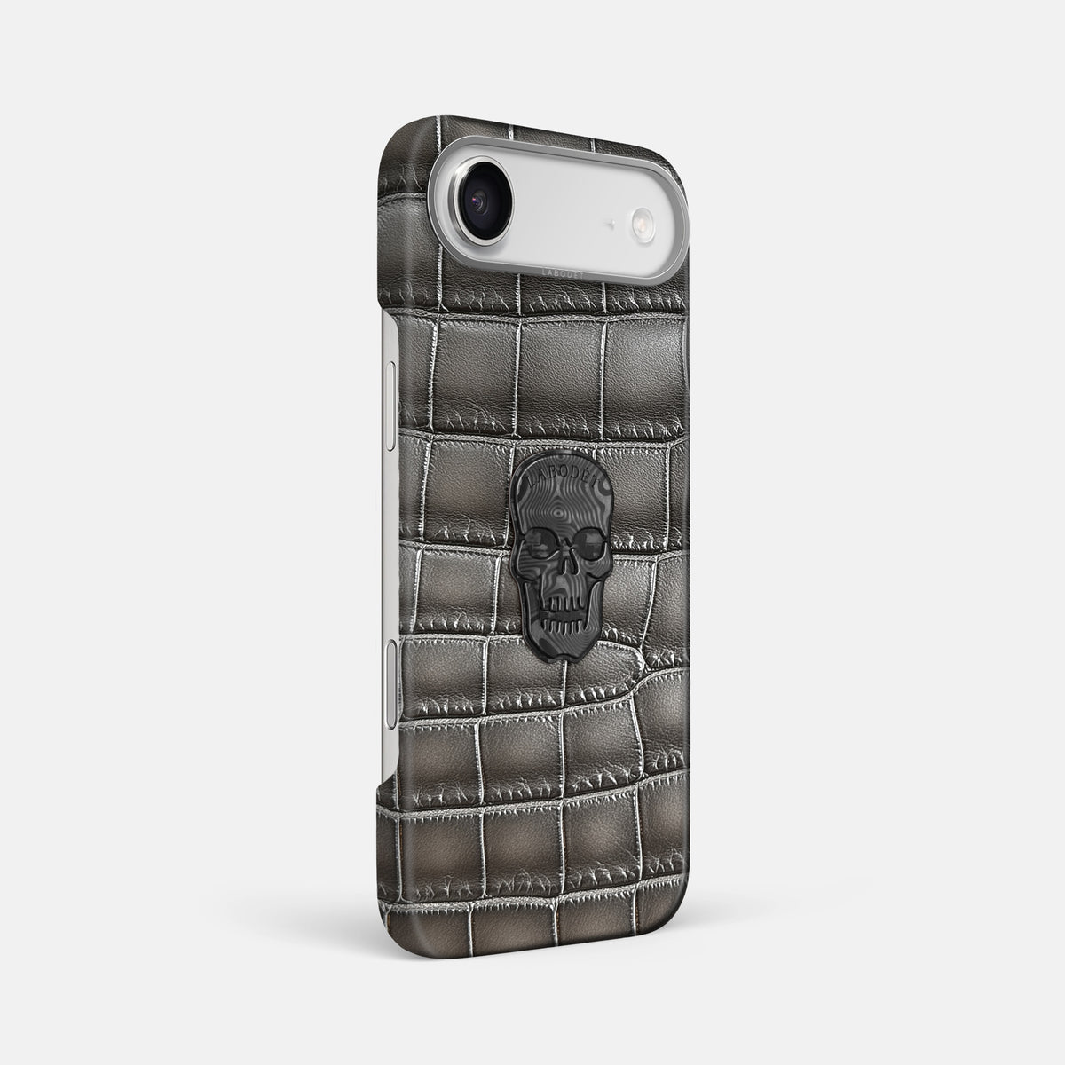 Classic Case With Carbon Skull For iPhone 17 Air In Patina Alligator -2 | Grey-Steel